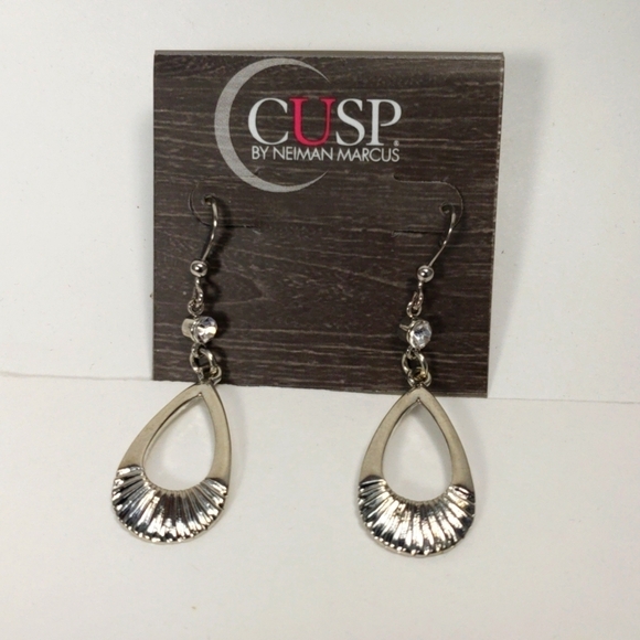 Dainty Silver-tone Crystal Teardrop Dangling Earrings - CUSP by Neiman Marcus - Picture 10 of 11